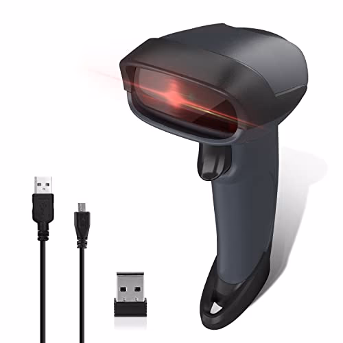 GHB Lecteur de code barres sans fil 1D Scanner de code à barres 2000 mAh avec récepteur sans fil et câble USB compatible Windows, Android, iOS