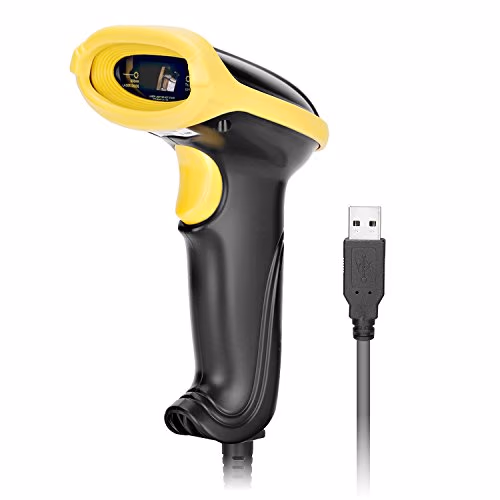 GHB Scanner de code barre USB 2.0 Scanner de documents compatible avec PC/Notebook, Windows 10/8/7/XP, etc. - Noir/jaune