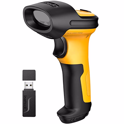 Inateck Scanner Code-Barres Laser sans Fil 2.4GHz, Lecteur Code à Barres avec Portée de 60 Mètres, Batterie 2600mAh, Scan Automatique Rapide et Précis, Autonomie d’Environ 1 Mois, P6