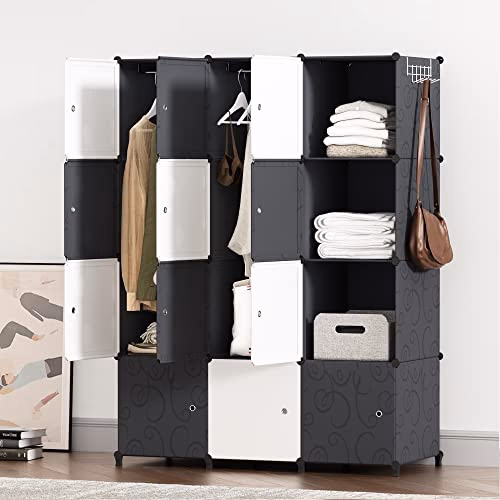 PREMAG Ideal Storage Organizer Cube Closet Armoire de Combinaison Portable, Armoire modulaire pour Gagner de la Place, Noir & Blanc (12-Cube)