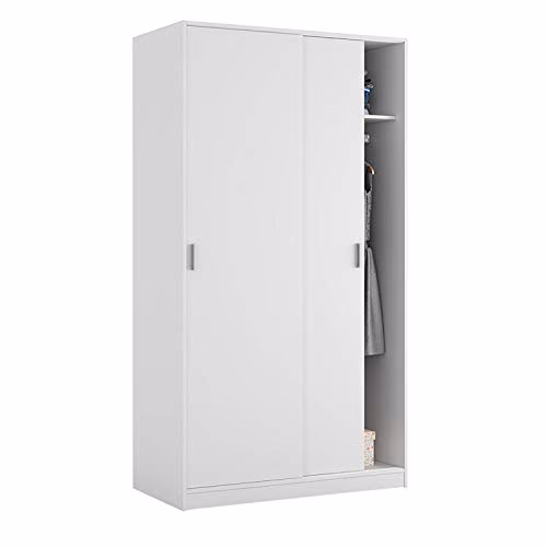 Habitdesign Armoire 2 portes coulissantes, 200 x 100 x 50 cm (H x l x P) Armoire 2 portes coulissantes, couleur blanche « Artik »