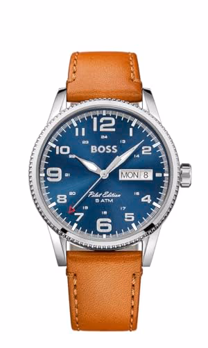 BOSS Montre Analogique À Quartz Pour Homme Avec Bracelet En Cuir Marron Clair - 1513331 - Bleu