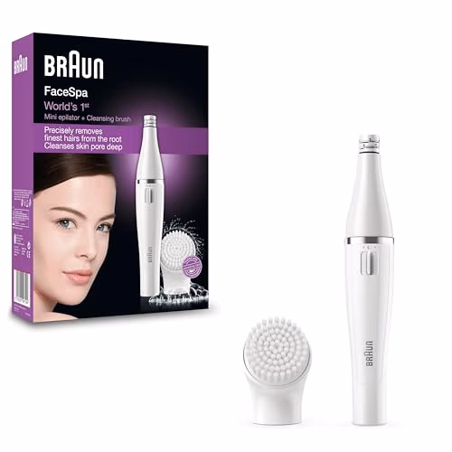 Braun FaceSpa 810 Épilateur Visage Avec Brosse Nettoyante, Retire Les Poils Et Nettoie Le Visage En Profondeur, Etanche, Appareil Avec Des Embouts Interchangeables, Pile Supplémentaire